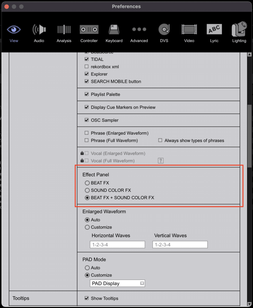 sound colour fx options