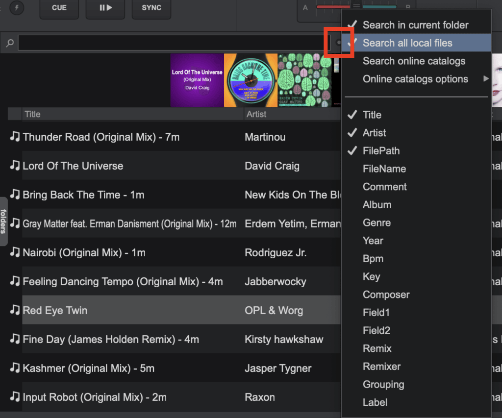searching in virtual dj