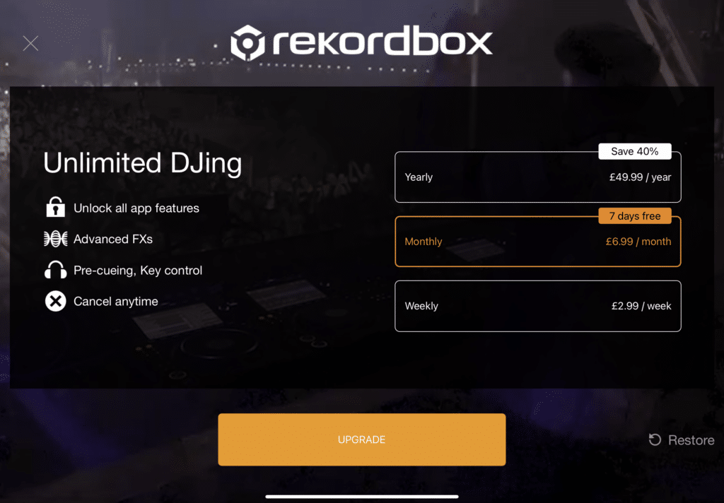 rekordbox in app purchasing