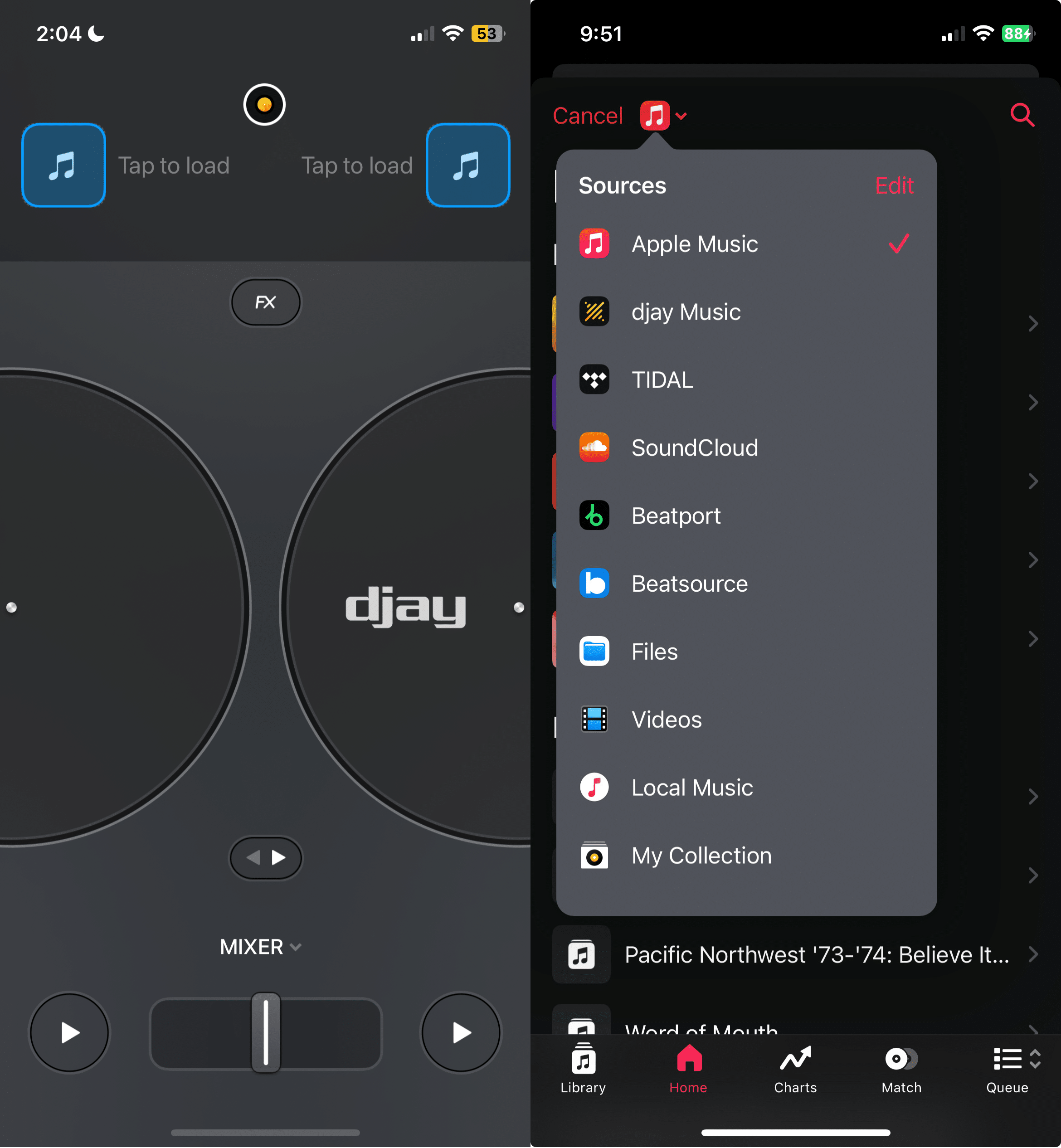 djay mobile music sources
