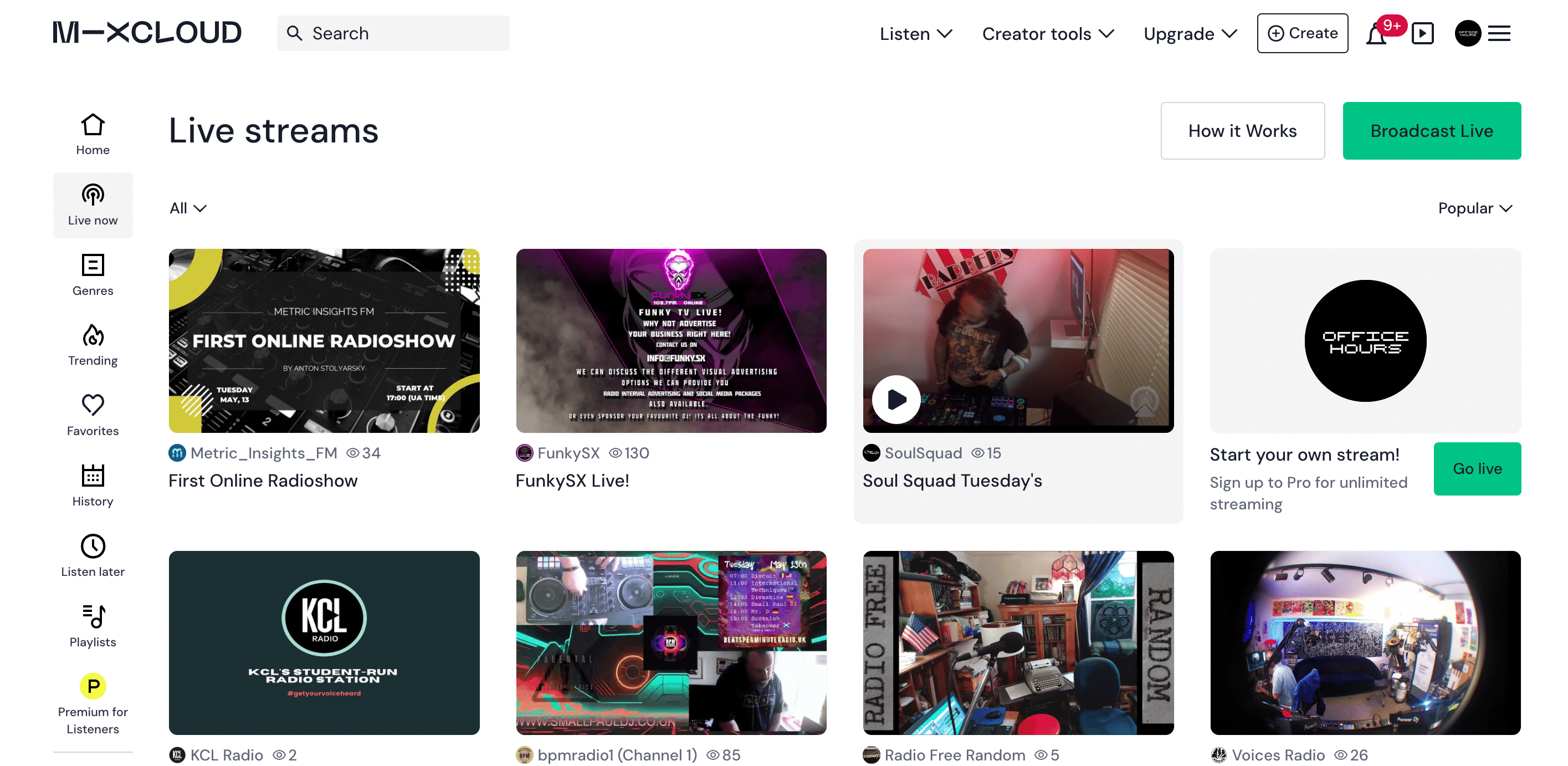 Mixcloud live streams