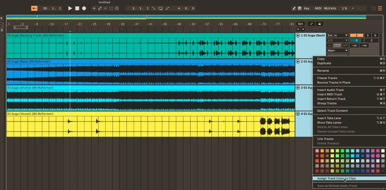 Ableton Colour Coding